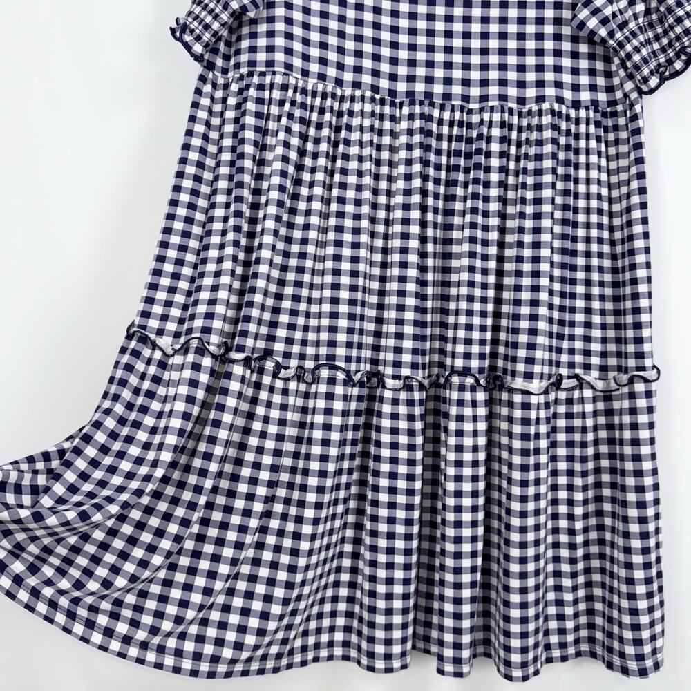 Draper James Women's Gingham Tiered Smocked Dress XL Navy Blue White - Picture 4 of 14